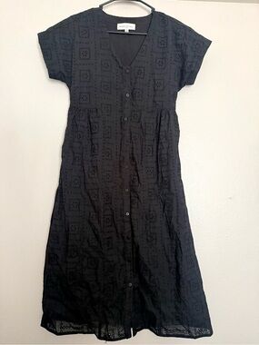 Black Button-Front Eyelet Midi Dress - Brand: Brass and Roe